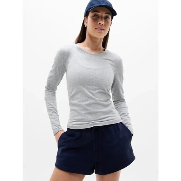 Athleta M Signature Rib Crew Top Grey Heather Medium - Picture 1 of 5